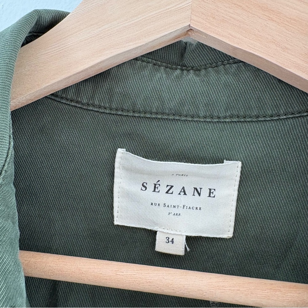 Sezane || Jeanette Dress Belted Button Front Midi Shirtdress Olive Green 34 US 2 - Picture 5 of 11